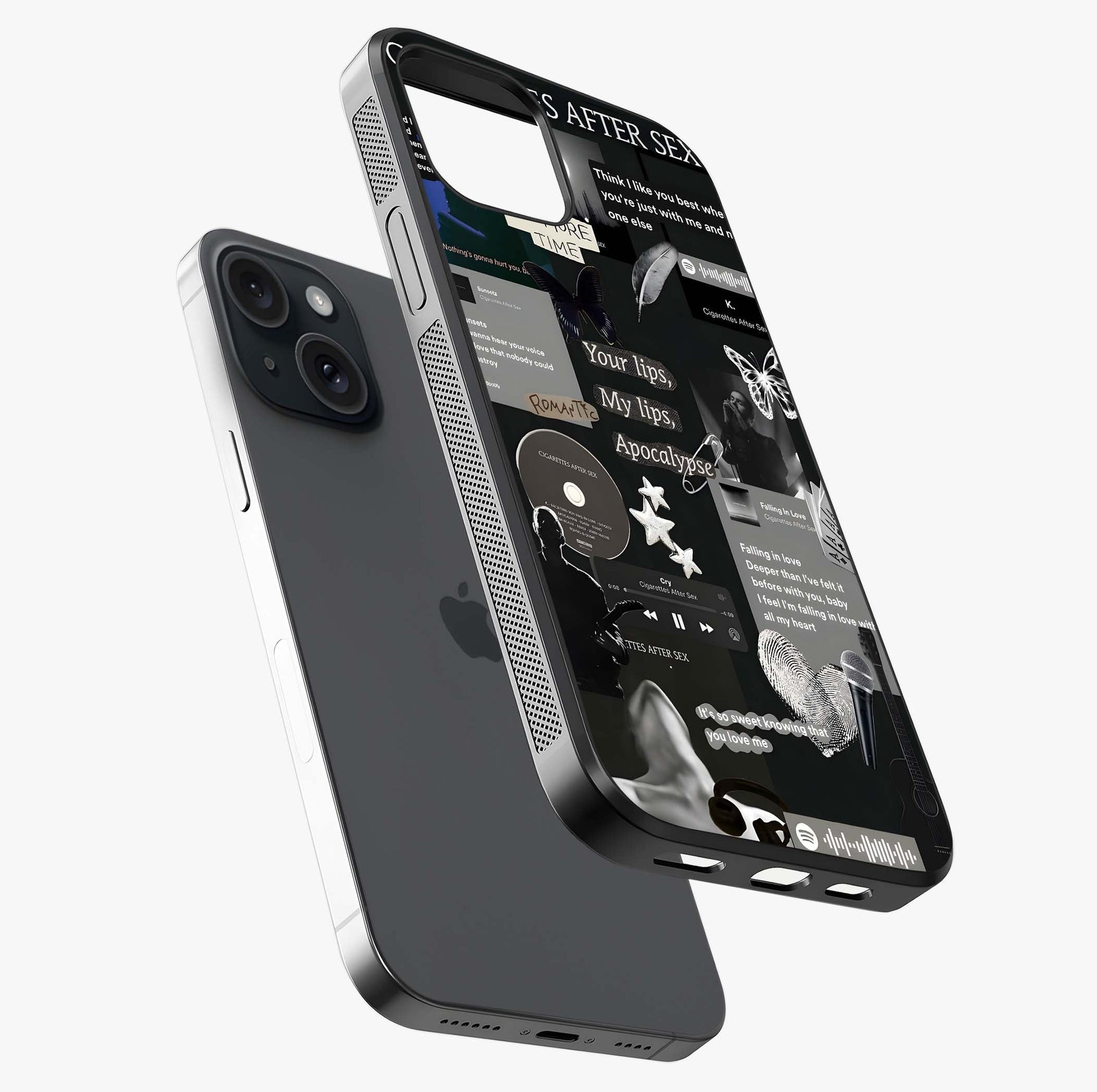Midnight Love Echo Glass Case laid diagonally highlighting side profile, edges and glossy glass shine.