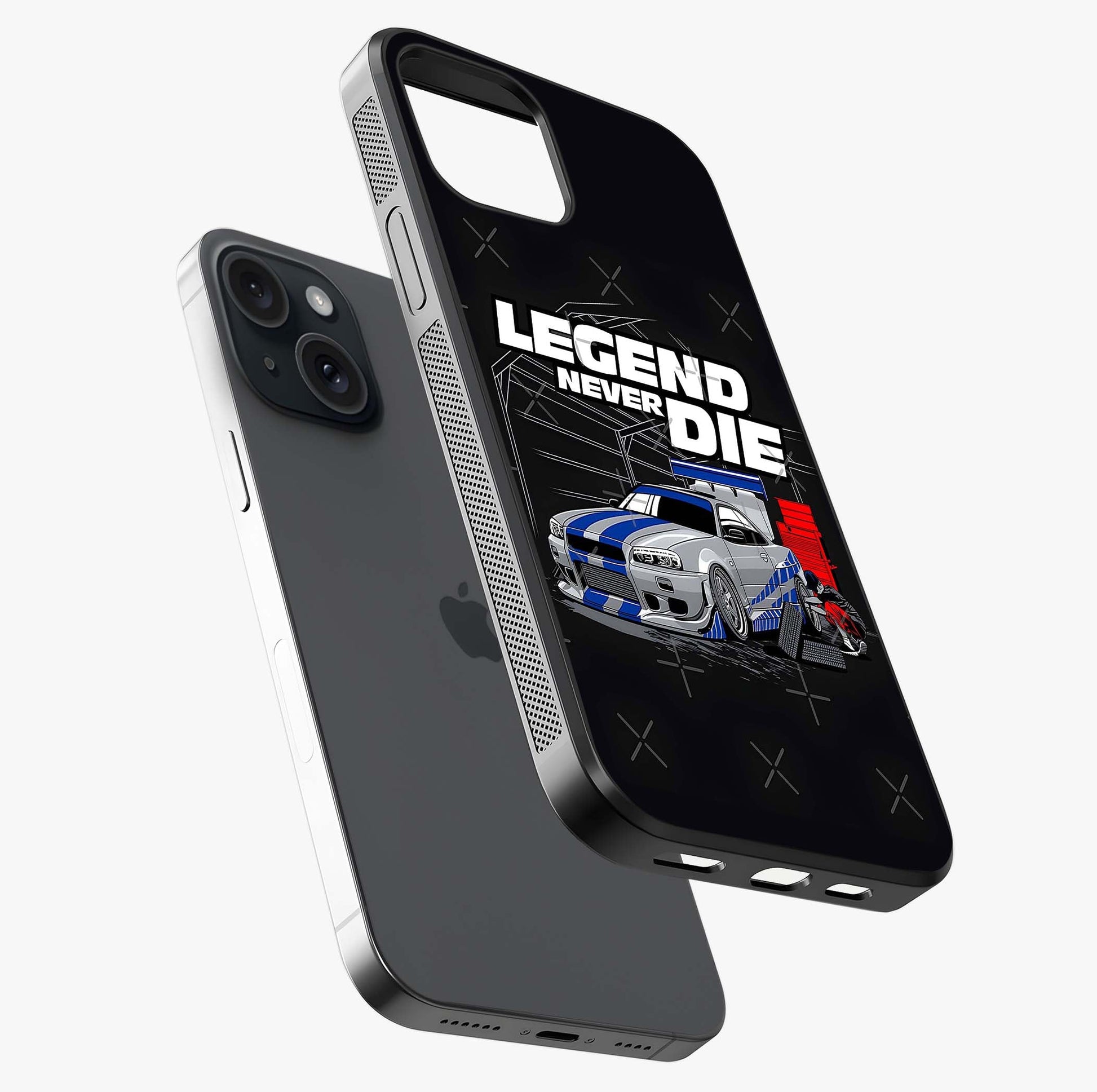 Midnight Racing Legacy Glass Case laid diagonally highlighting side profile, edges and glossy glass shine.