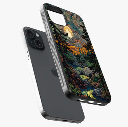 Moonlight Forest Dream Glass Case laid diagonally highlighting side profile, edges and glossy glass shine.