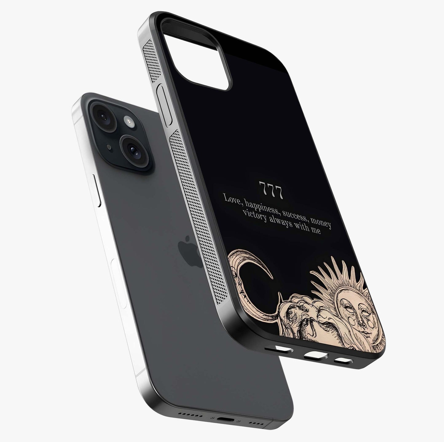 Mystic Victory Aura Glass Case laid diagonally highlighting side profile, edges and glossy glass shine.