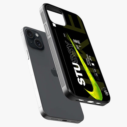Neon Street Edition Glass Case laid diagonally highlighting side profile, edges and glossy glass shine.