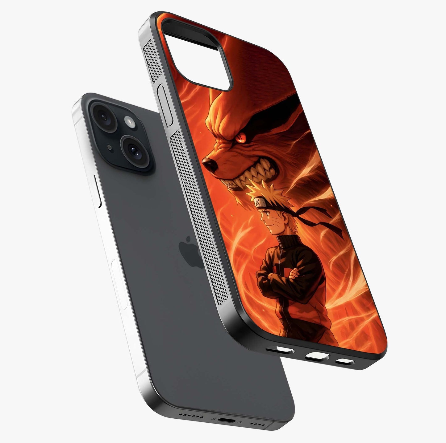 Nine Tails Legacy Glass Case laid diagonally highlighting side profile, edges and glossy glass shine.