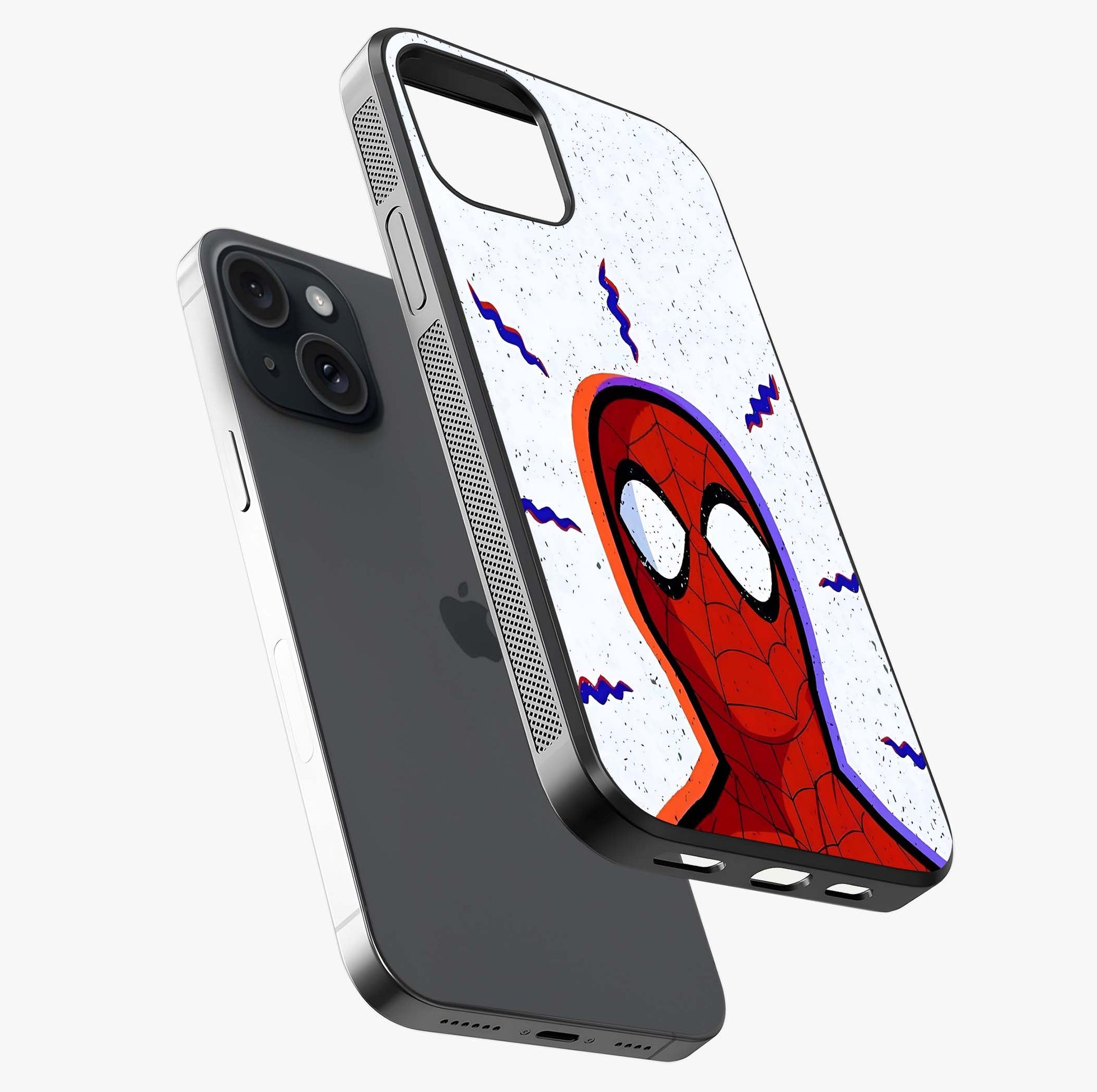 Omg Spiderman Glass Case laid diagonally highlighting side profile, edges and glossy glass shine.