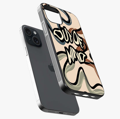 Out Of Mind Glass Case laid diagonally highlighting side profile, edges and glossy glass shine.