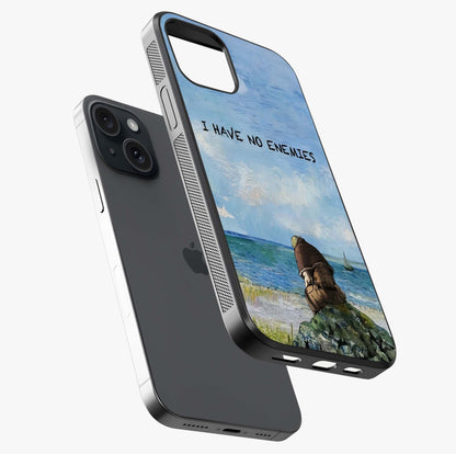 Peace Beyond War Glass Case laid diagonally highlighting side profile, edges and glossy glass shine.