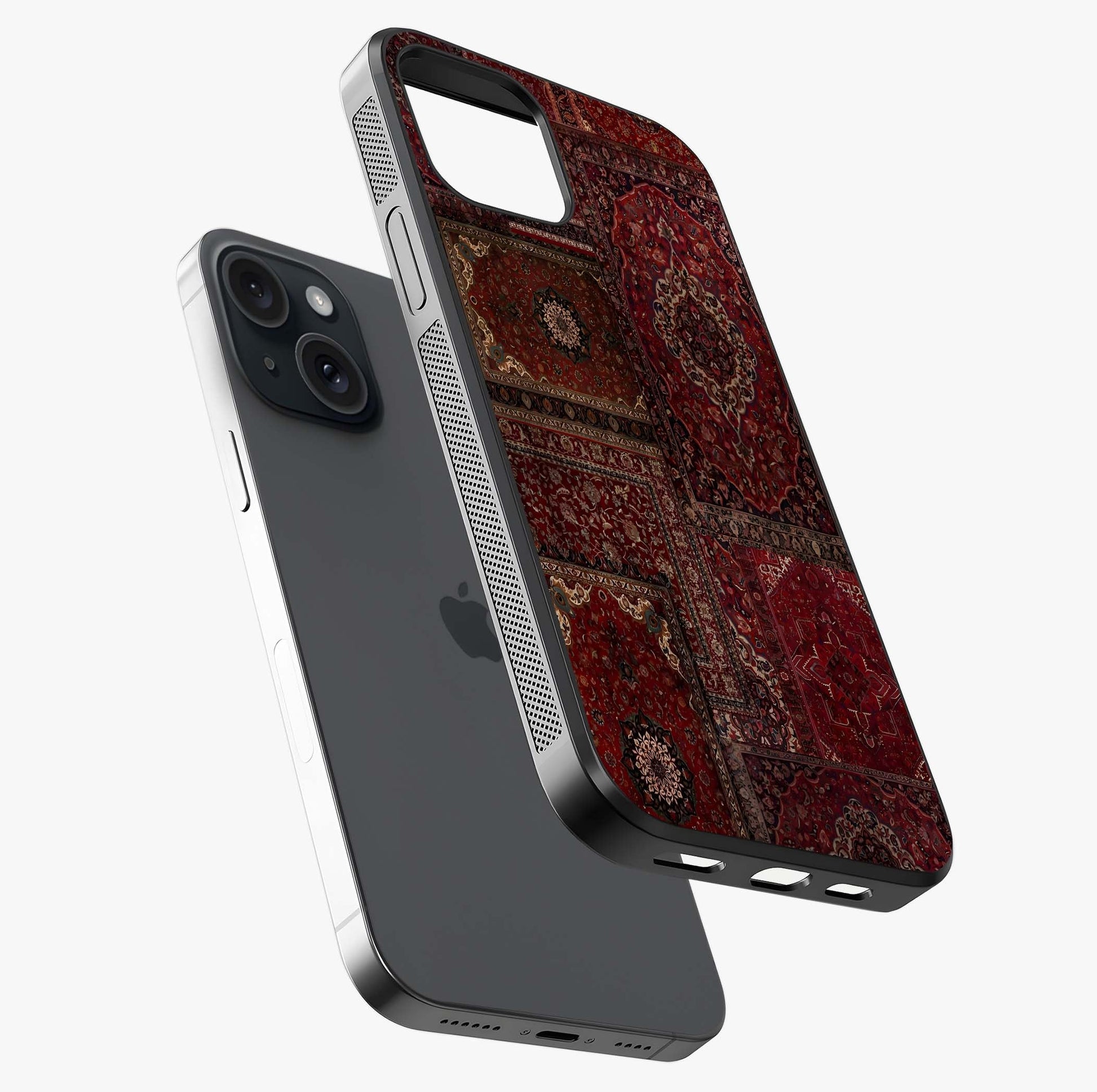 Persian Velvet Tale Glass Case laid diagonally highlighting side profile, edges and glossy glass shine.