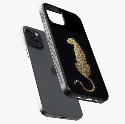 Regal Leopard Glass Case laid diagonally highlighting side profile, edges and glossy glass shine.