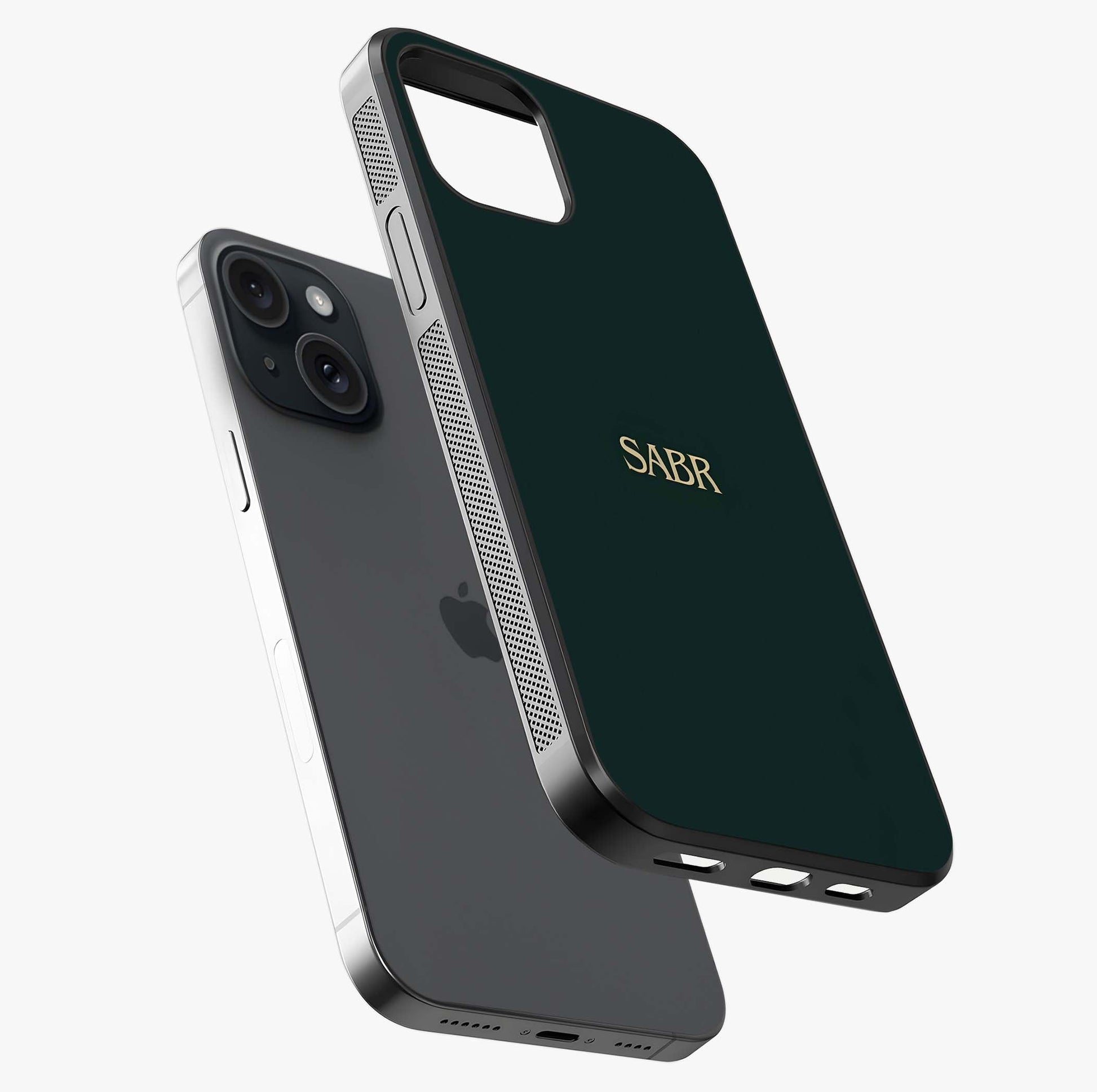 Sabr Minimal Patience Glass Case laid diagonally highlighting side profile, edges and glossy glass shine.