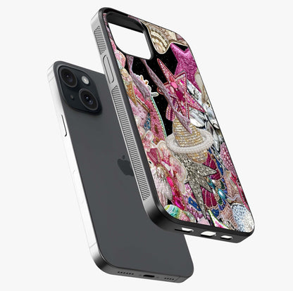 Starlit Jewel Dream Glass Case laid diagonally highlighting side profile, edges and glossy glass shine.