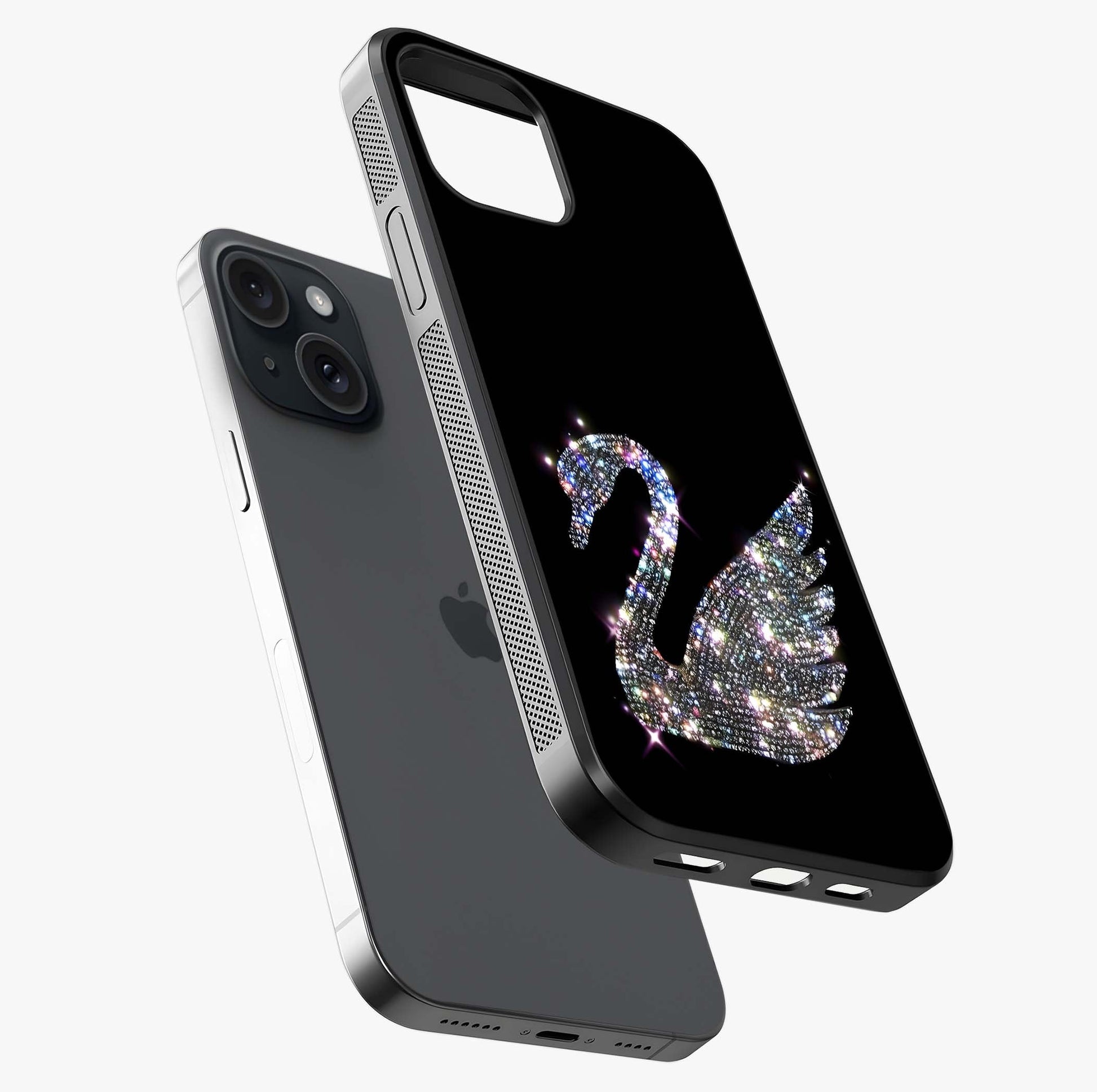 Starlit Swan Grace Glass Case laid diagonally highlighting side profile, edges and glossy glass shine.