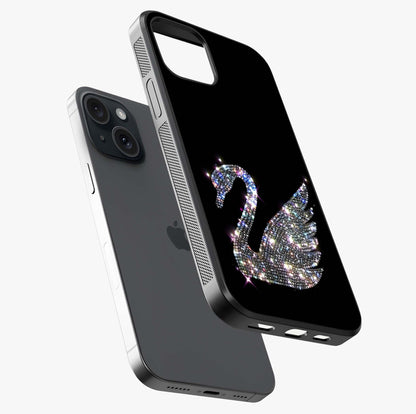 Starlit Swan Grace Glass Case laid diagonally highlighting side profile, edges and glossy glass shine.