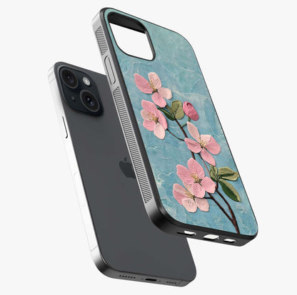 Threaded Blossom Breeze Glass Case laid diagonally highlighting side profile, edges and glossy glass shine.