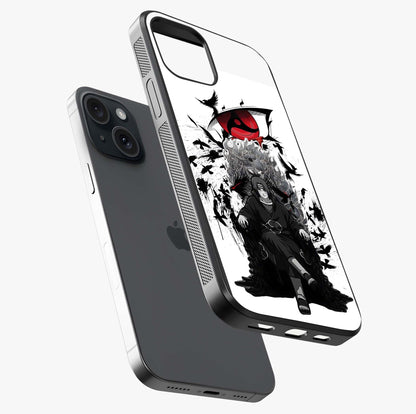 Uchiha Shadow Throne Glass Case laid diagonally highlighting side profile, edges and glossy glass shine.