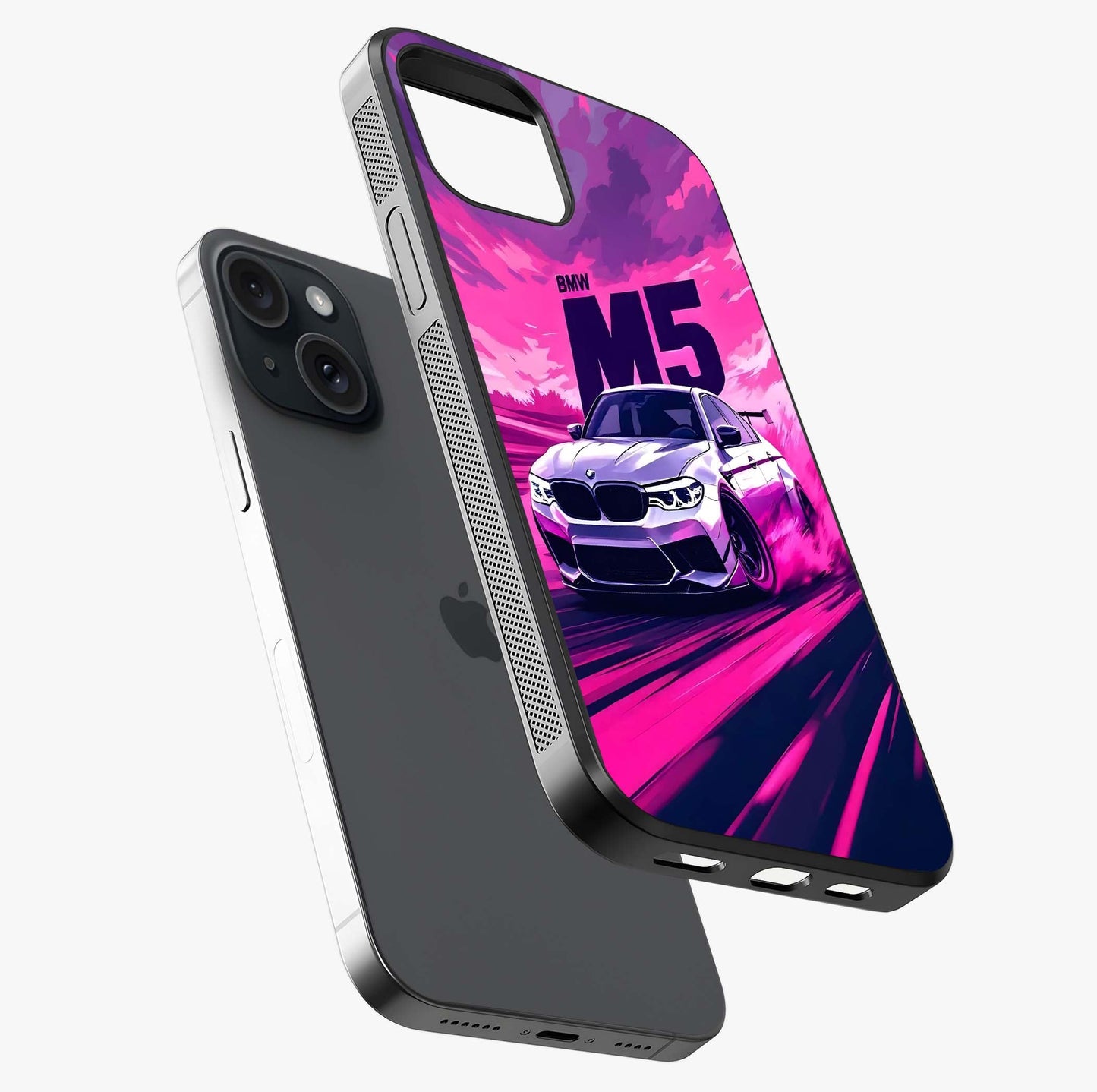 Velocity Drift Pulse Glass Case laid diagonally highlighting side profile, edges and glossy glass shine.