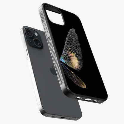 Whispers Of Wings Glass Case laid diagonally highlighting side profile, edges and glossy glass shine.