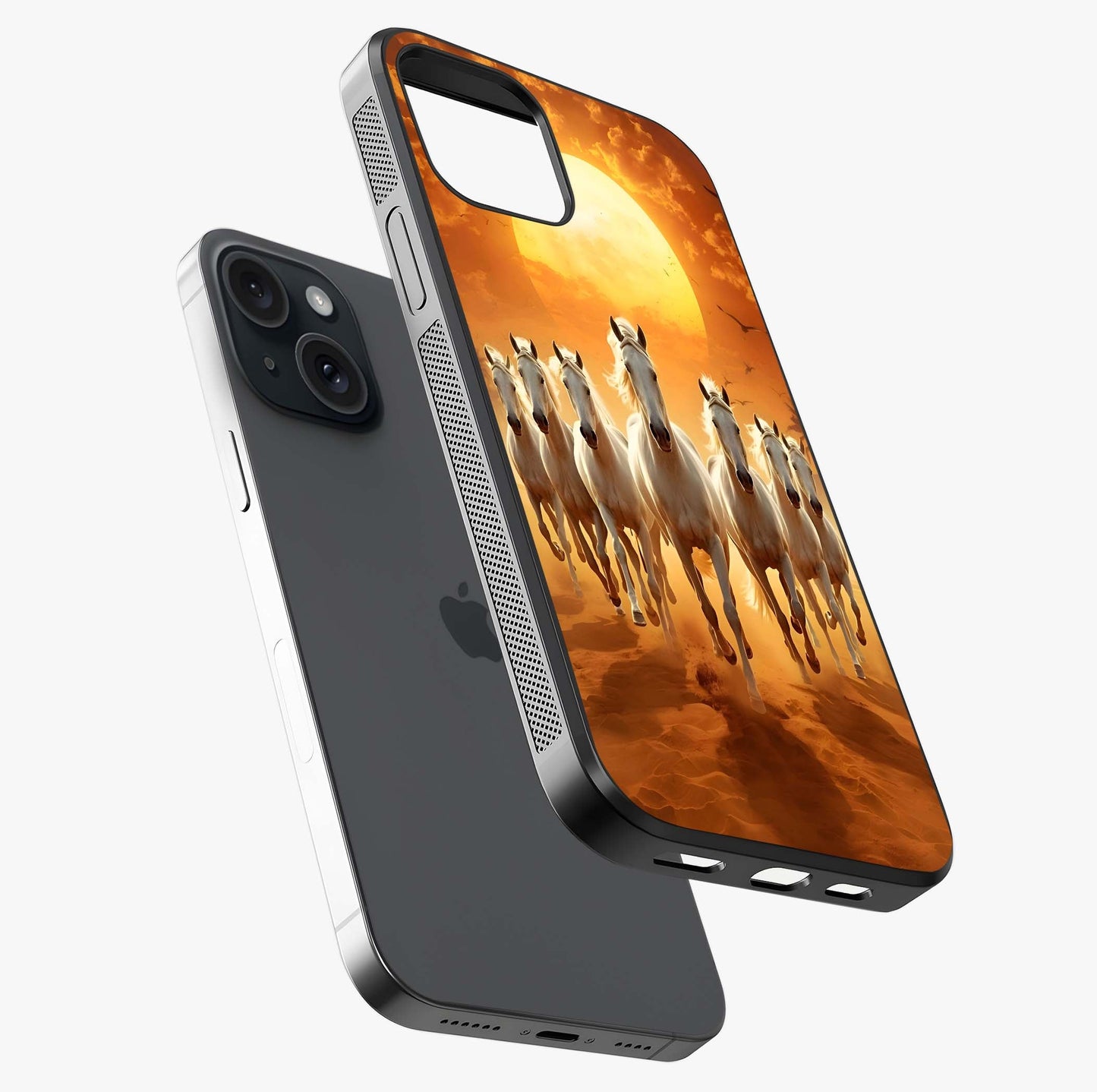 Wild Sunset Majesty Glass Case laid diagonally highlighting side profile, edges and glossy glass shine.
