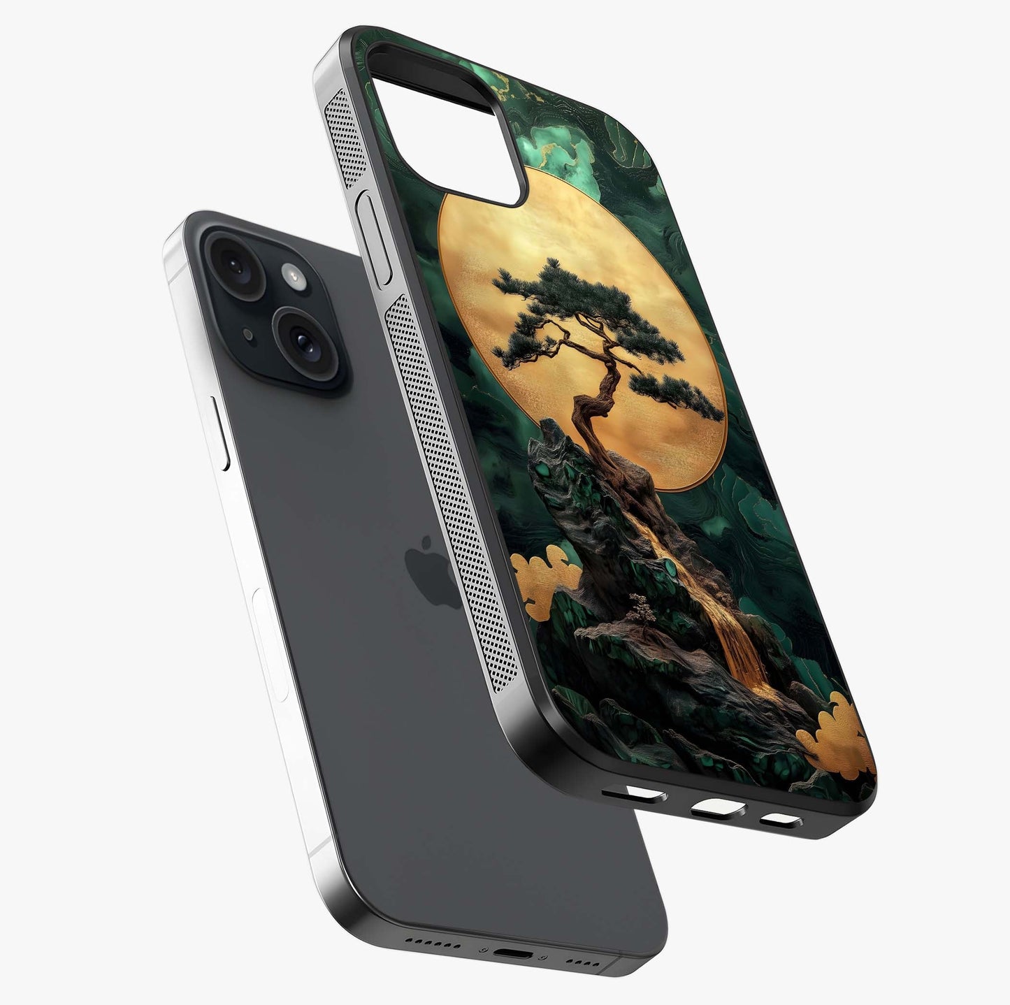 Zen Moon Rise Glass Case laid diagonally highlighting side profile, edges and glossy glass shine.