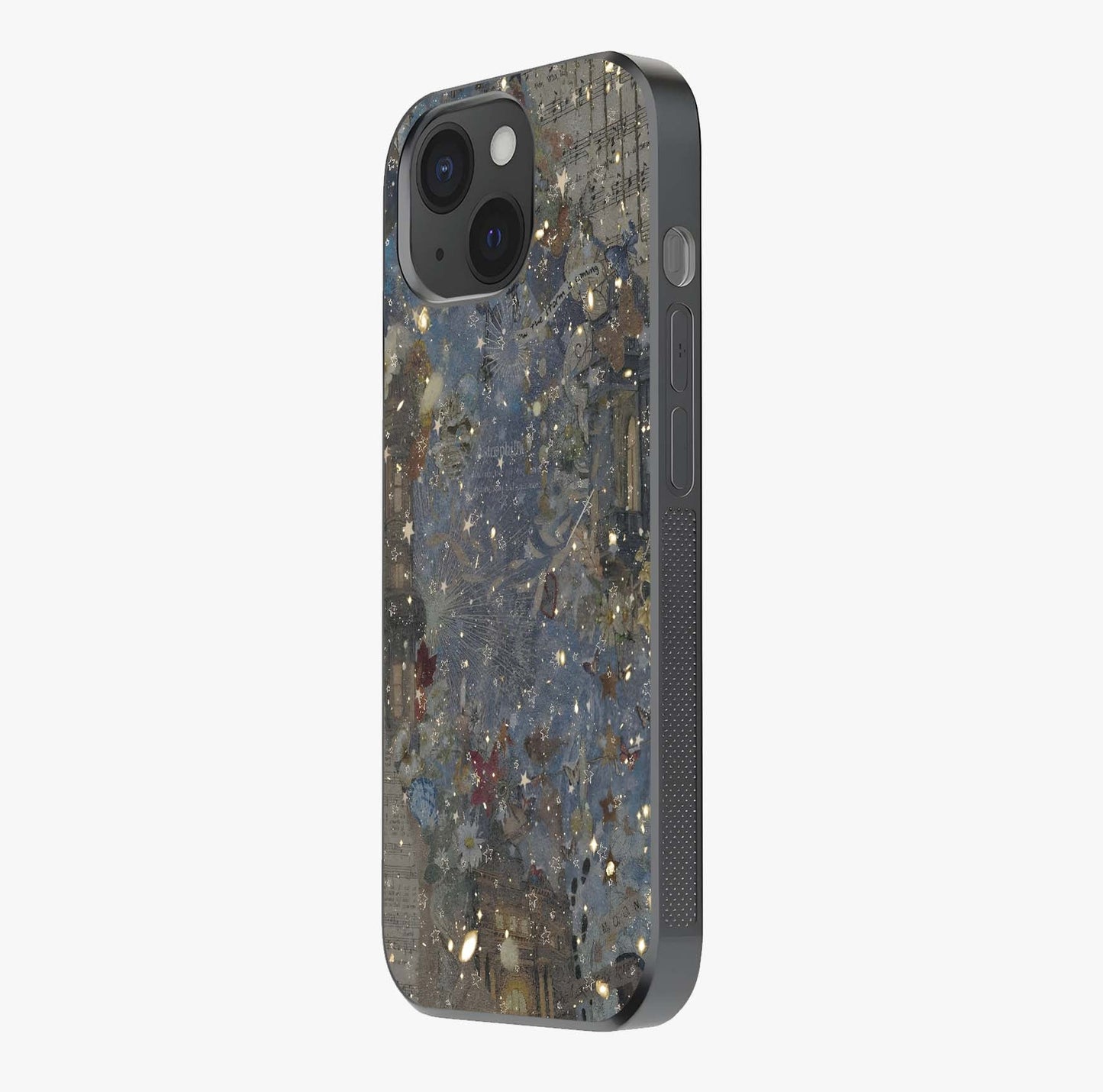 Aesthetic Astrolophia Glass Case photographed in natural light showing reflective finish and design depth.
