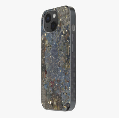 Aesthetic Astrolophia Glass Case photographed in natural light showing reflective finish and design depth.