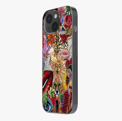 Beaded Fashion Jungle Glass Case photographed in natural light showing reflective finish and design depth.