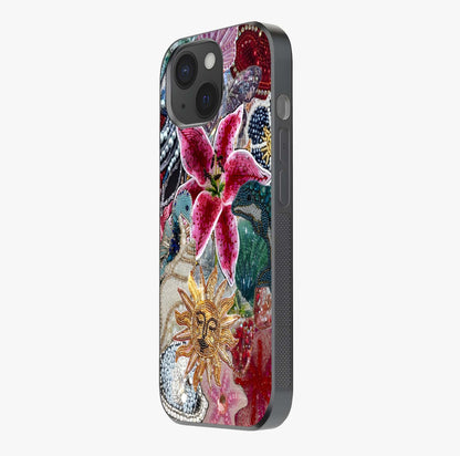 Beaded Garden Fantasy Glass Case photographed in natural light showing reflective finish and design depth.