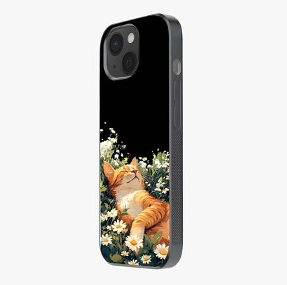 Blissful Bloom Cat Glass Case photographed in natural light showing reflective finish and design depth.