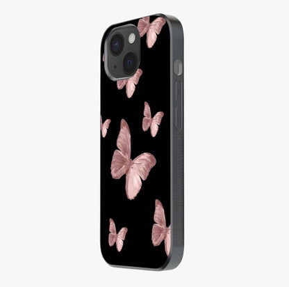 Butterfly Pattern Glass Case photographed in natural light showing reflective finish and design depth.