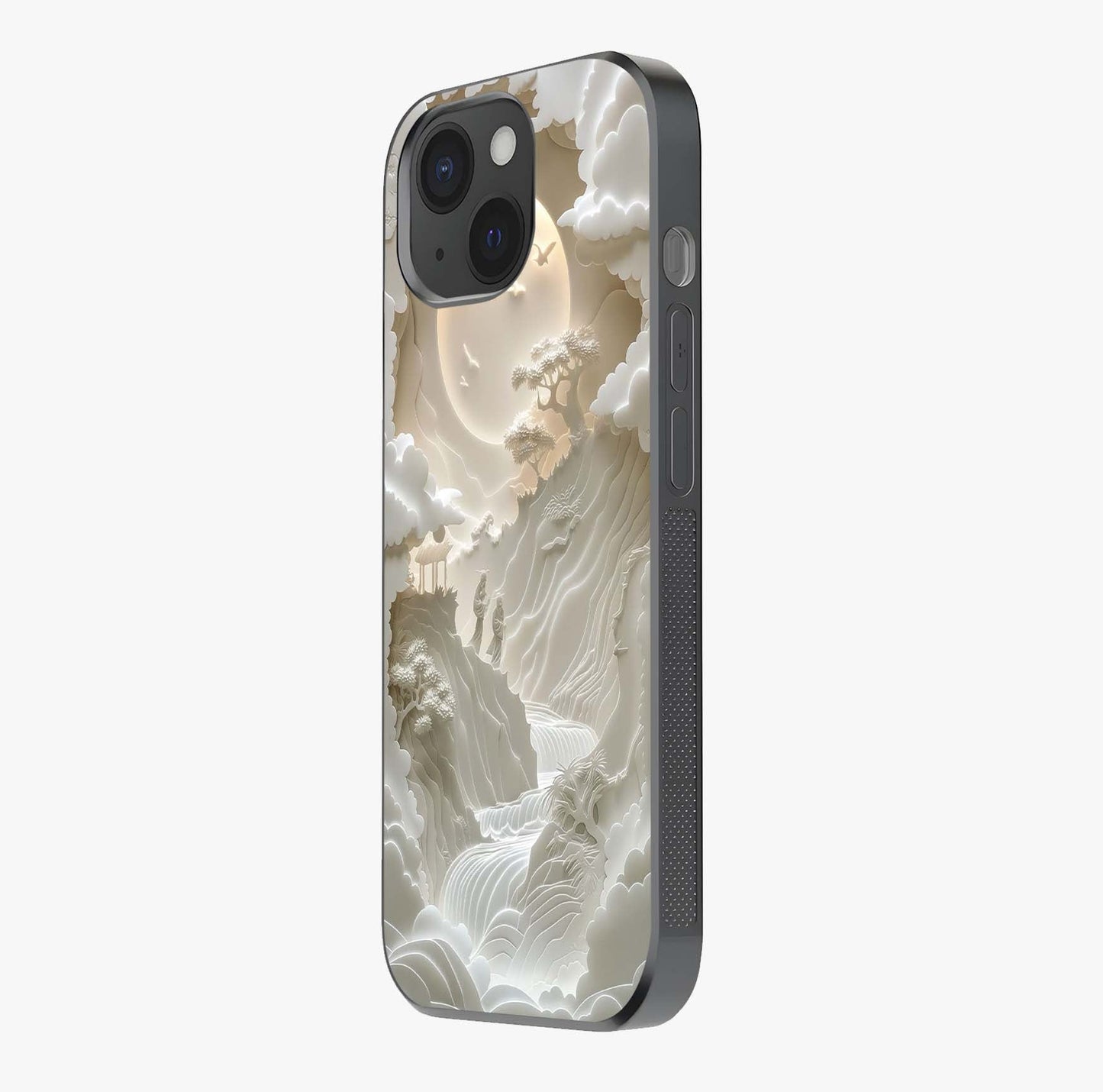 Celestial Origami Glass Case photographed in natural light showing reflective finish and design depth.