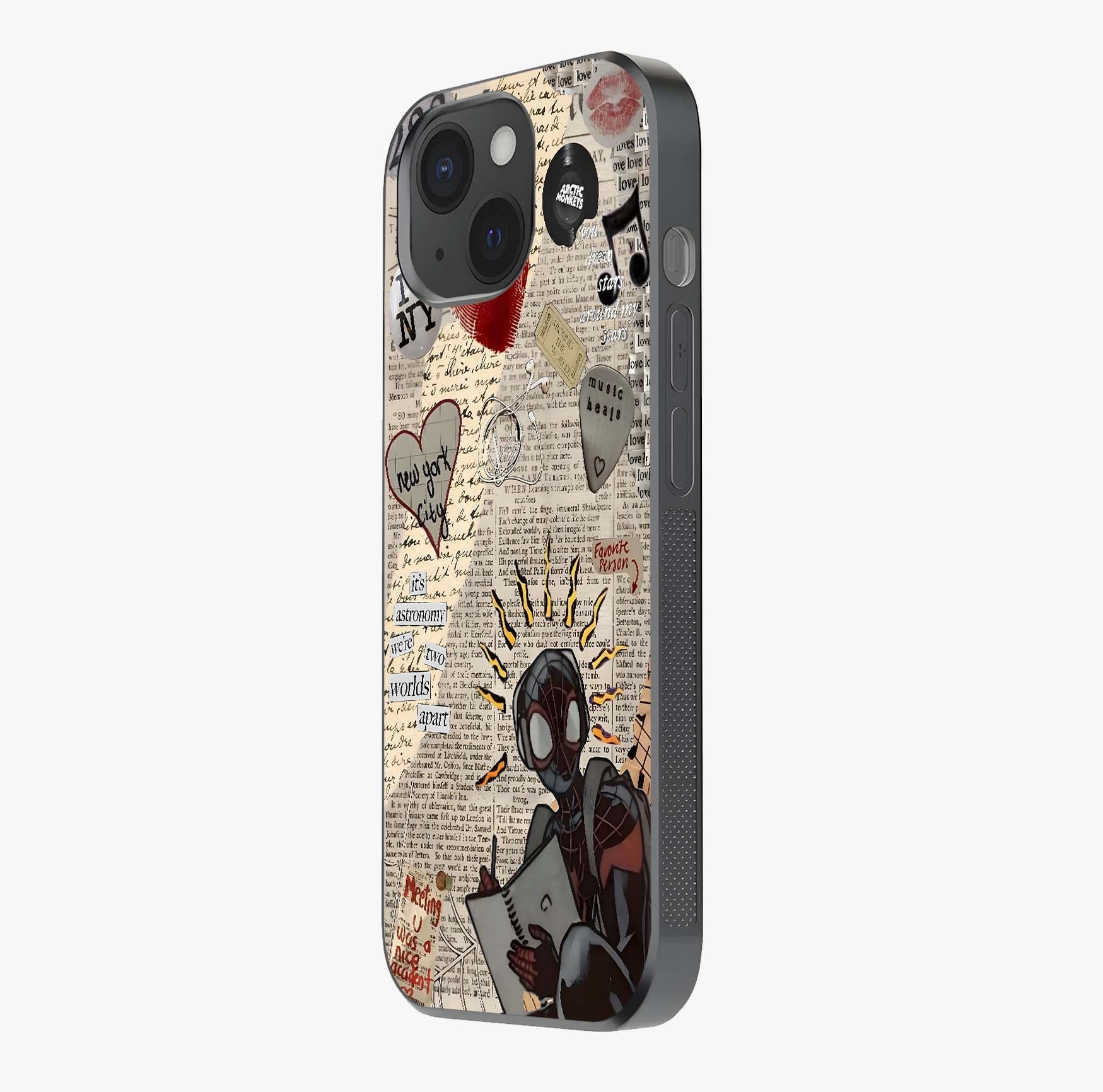 City Dream Sketch Glass Case photographed in natural light showing reflective finish and design depth.