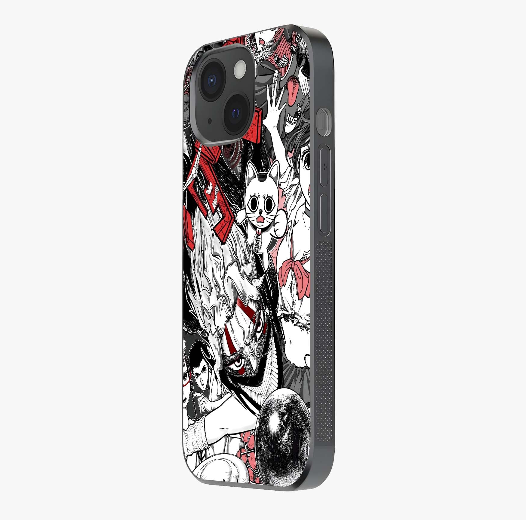 Crimson Chaos Panel Glass Case photographed in natural light showing reflective finish and design depth.