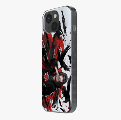 Crimson Crow Illusion Glass Case photographed in natural light showing reflective finish and design depth.