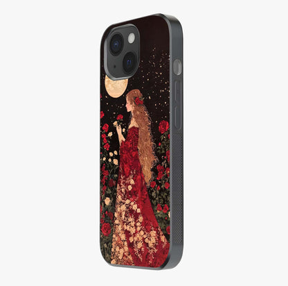 Crimson Dreams Glass Case photographed in natural light showing reflective finish and design depth.