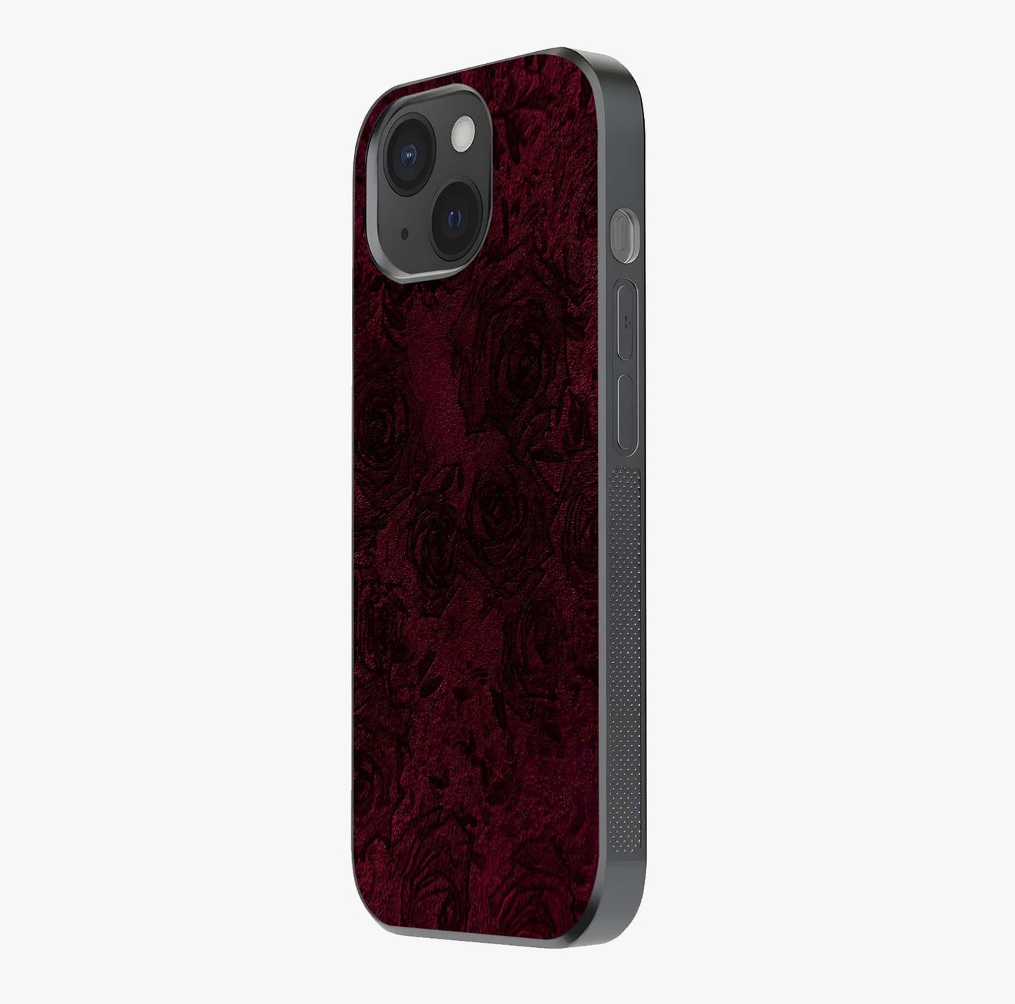Crimson Fade Flow Glass Case photographed in natural light showing reflective finish and design depth.
