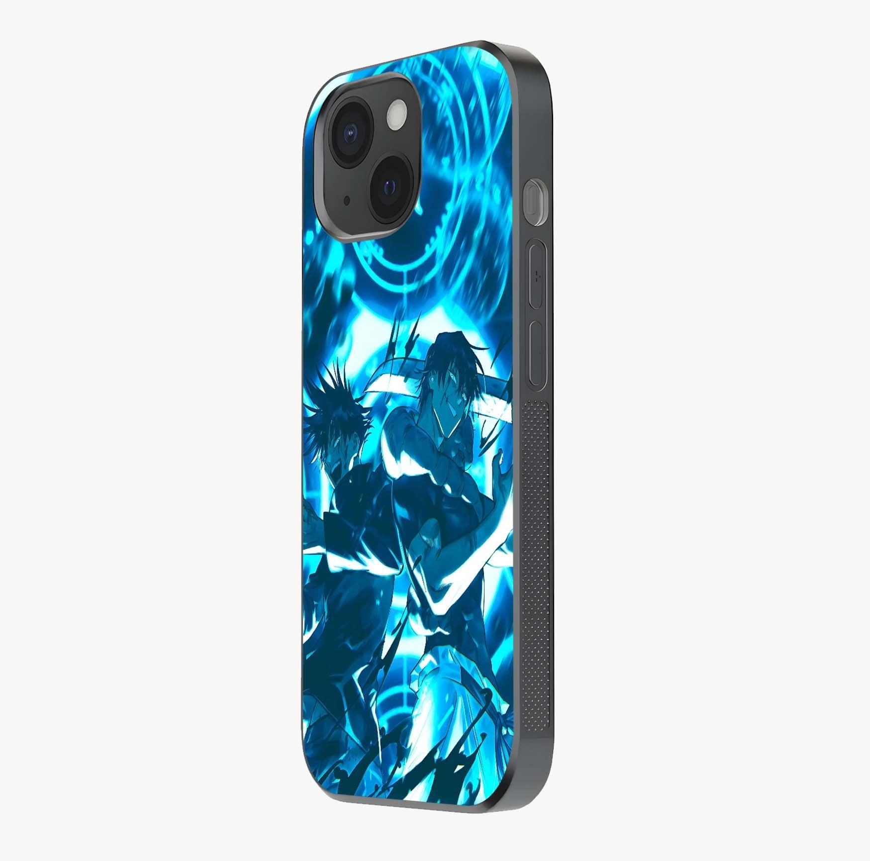 Cursed Energy Clash Glass Case photographed in natural light showing reflective finish and design depth.