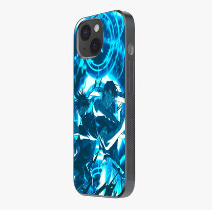 Cursed Energy Clash Glass Case photographed in natural light showing reflective finish and design depth.