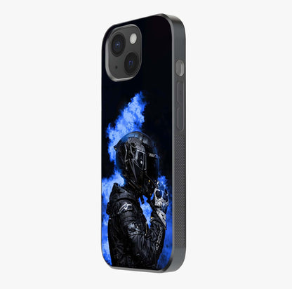 Cyber Sentinel Protocol Glass Case photographed in natural light showing reflective finish and design depth.