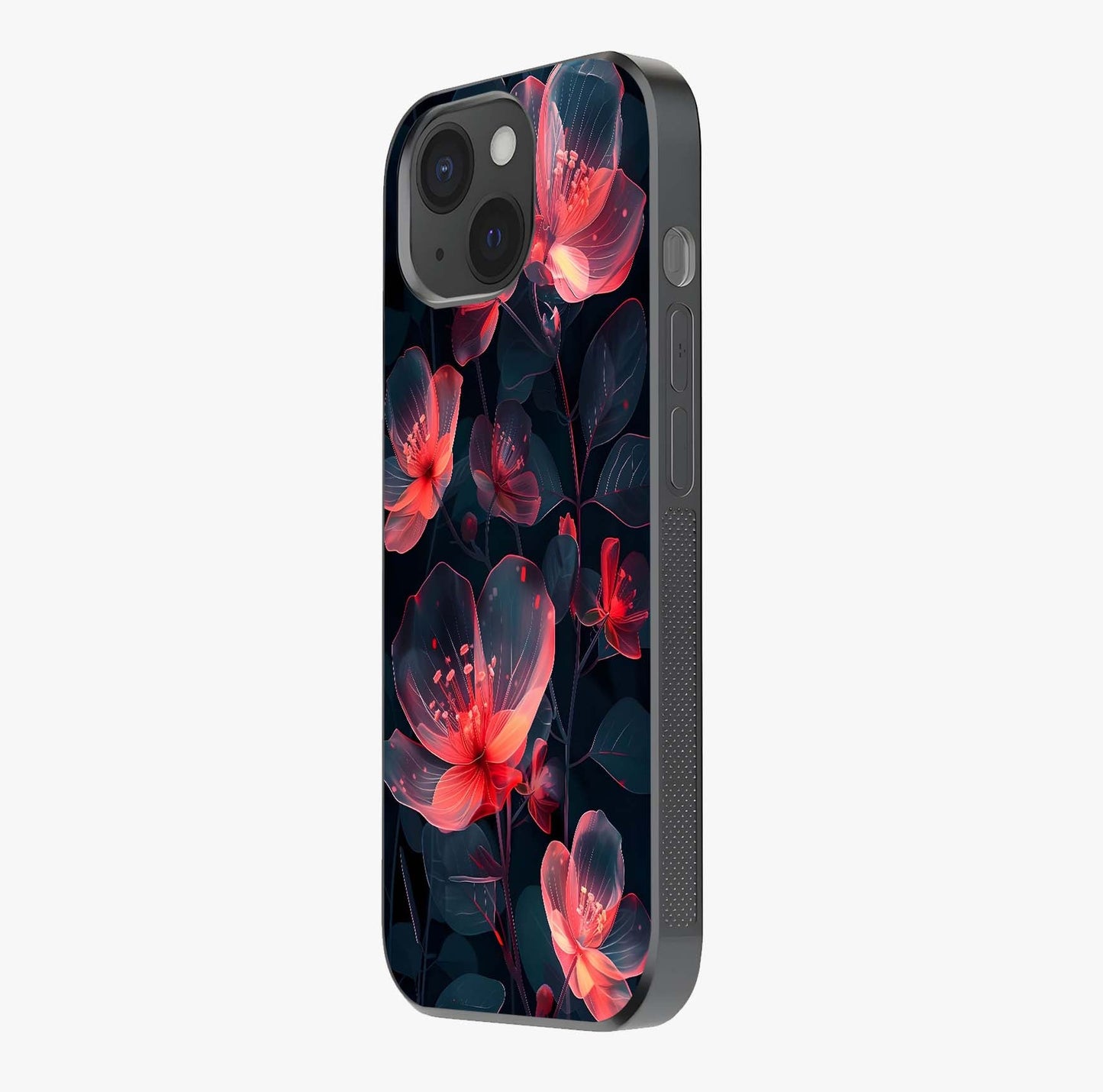 Dark Shade Of Flower Glass Case photographed in natural light showing reflective finish and design depth.