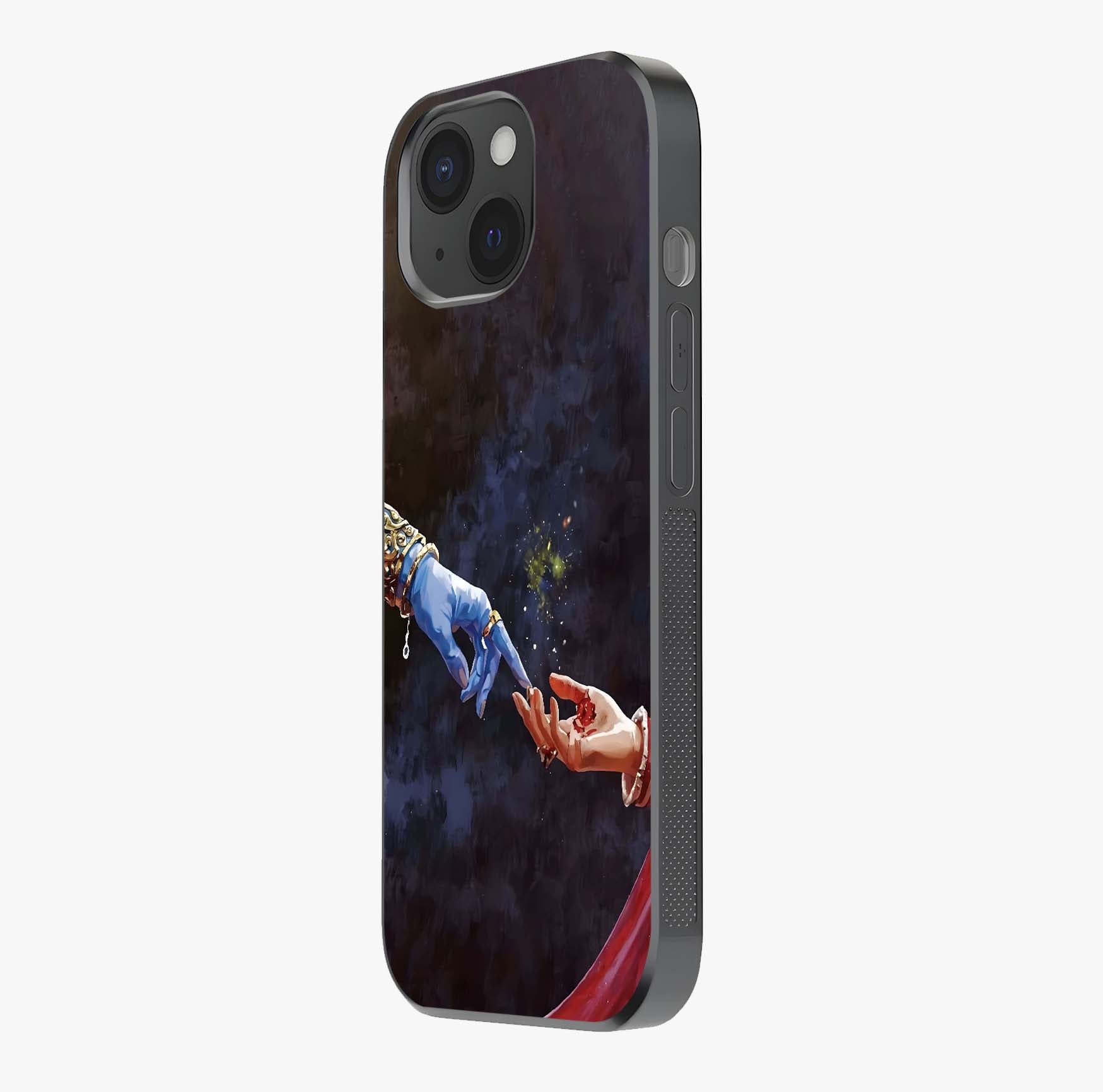 Divine Touch Eternal Glass Case photographed in natural light showing reflective finish and design depth.
