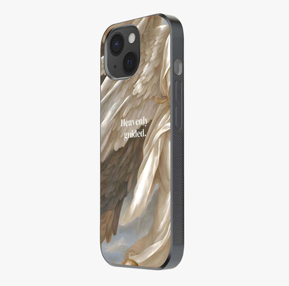 Divine Winged Grace Glass Case photographed in natural light showing reflective finish and design depth.