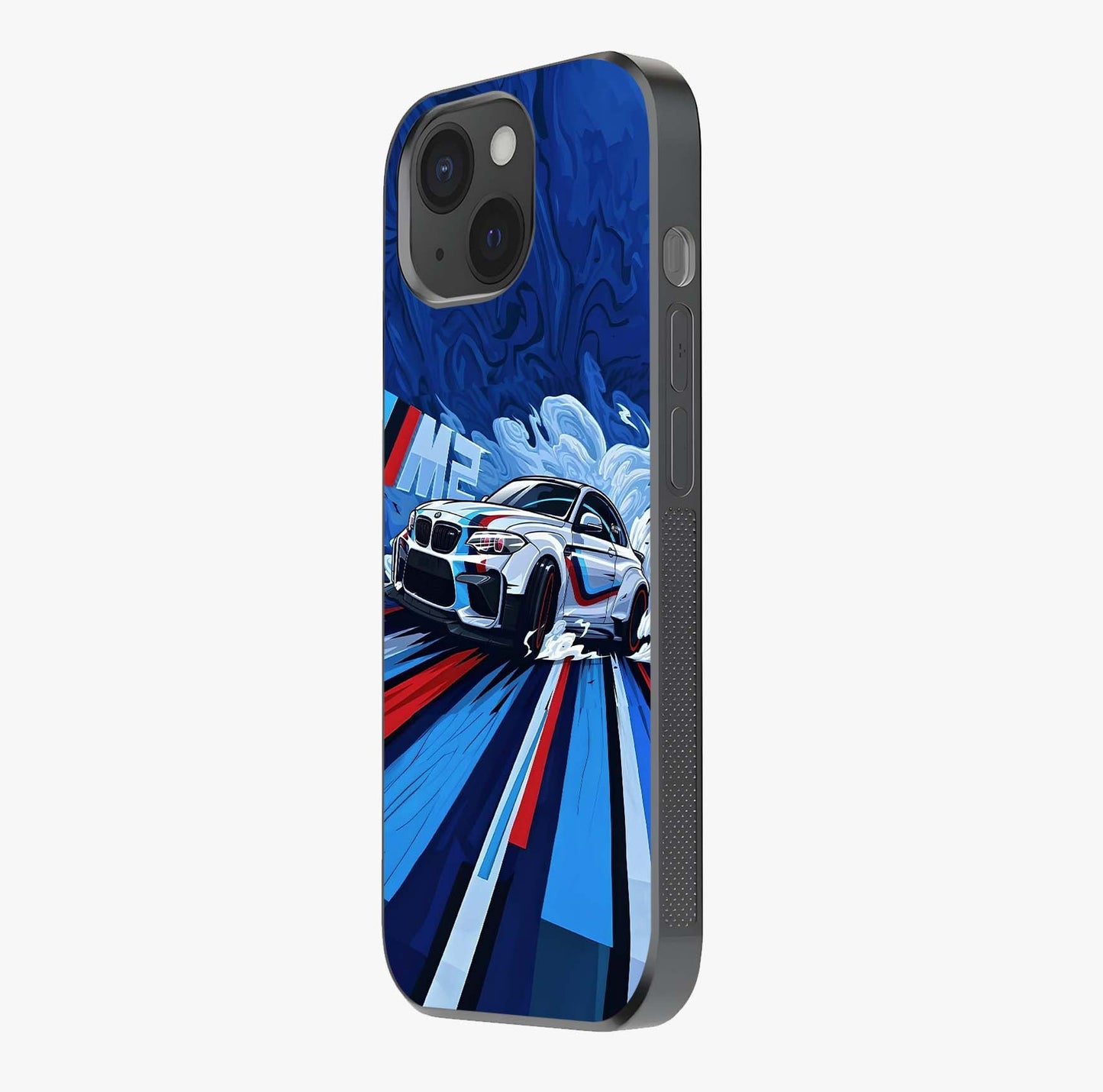 Drift Power Rush Glass Case photographed in natural light showing reflective finish and design depth.