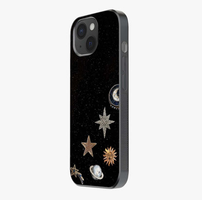 Galactic Charm Glow Glass Case photographed in natural light showing reflective finish and design depth.
