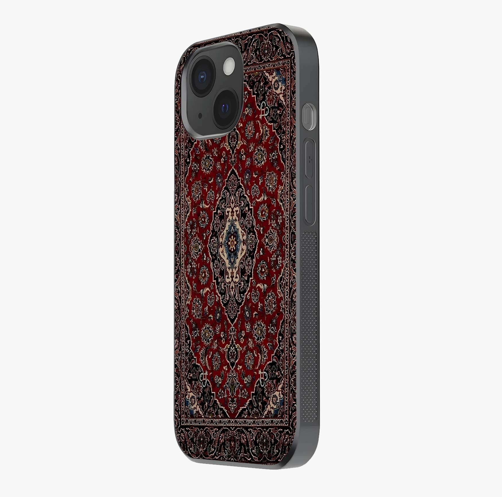 Heritage Carpet Royale Glass Case photographed in natural light showing reflective finish and design depth.