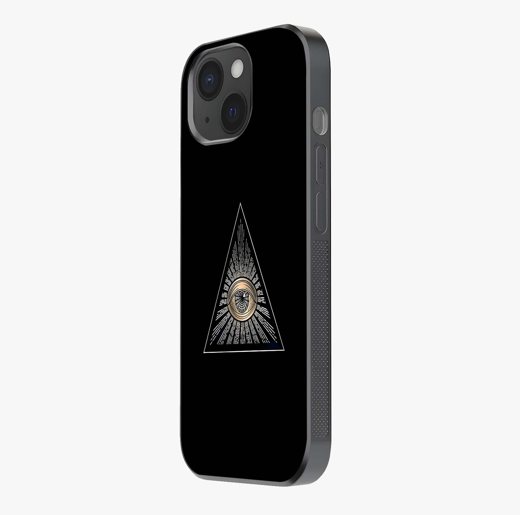 Illuminati Evil Glass Case photographed in natural light showing reflective finish and design depth.