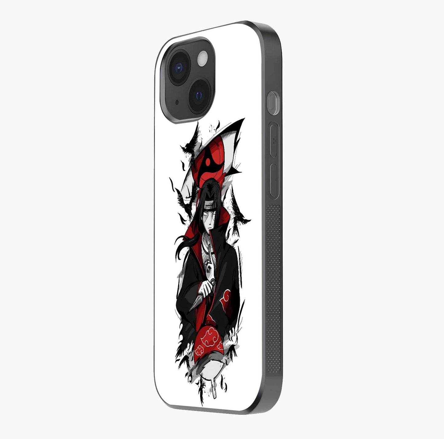 Itachi Sharingan Glass Case photographed in natural light showing reflective finish and design depth.