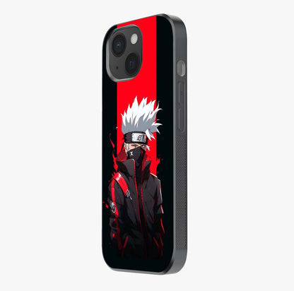 Kakashi Scarlet Shadow Glass Case photographed in natural light showing reflective finish and design depth.