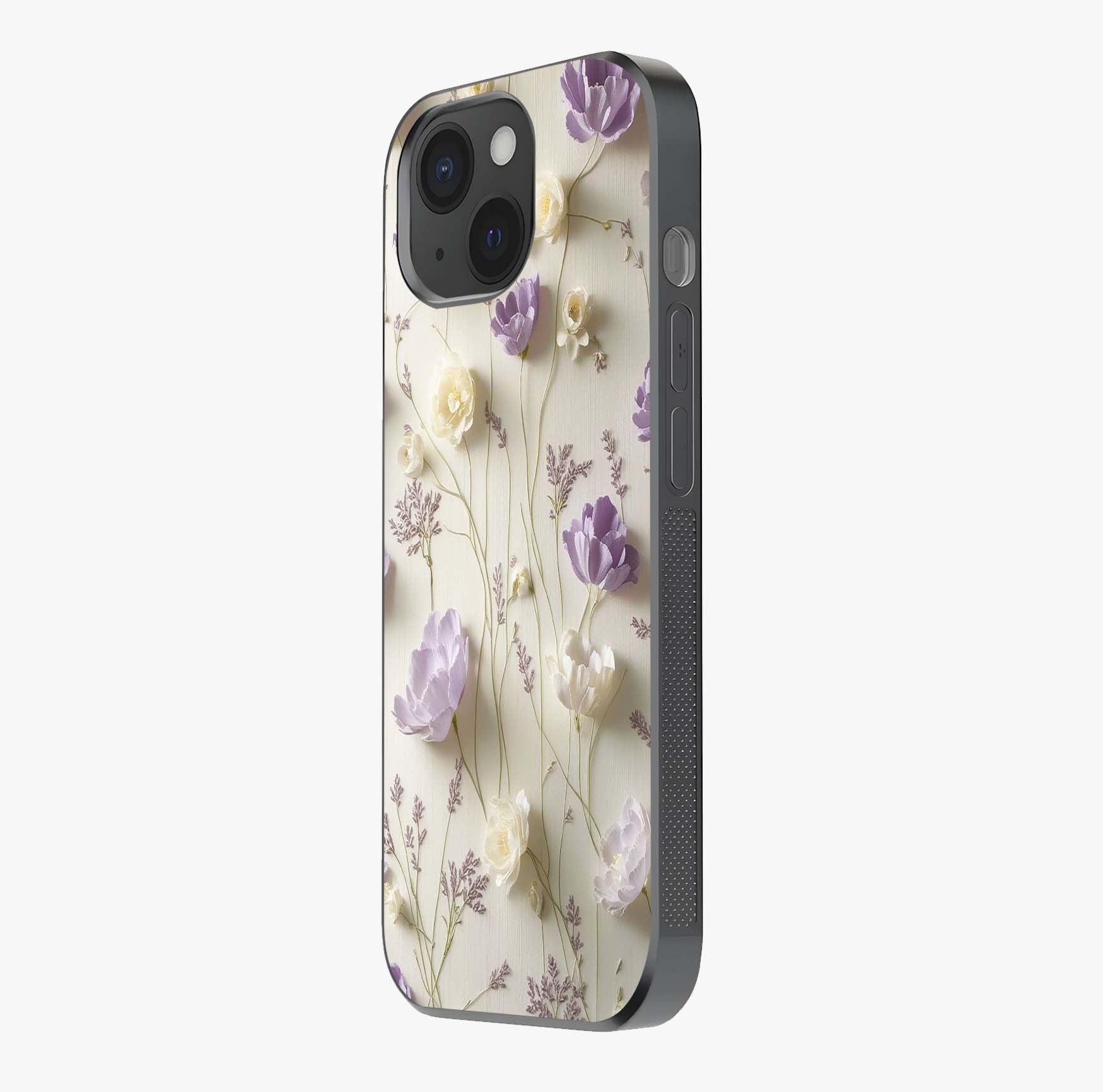 Lilac Breeze Harmony Glass Case photographed in natural light showing reflective finish and design depth.