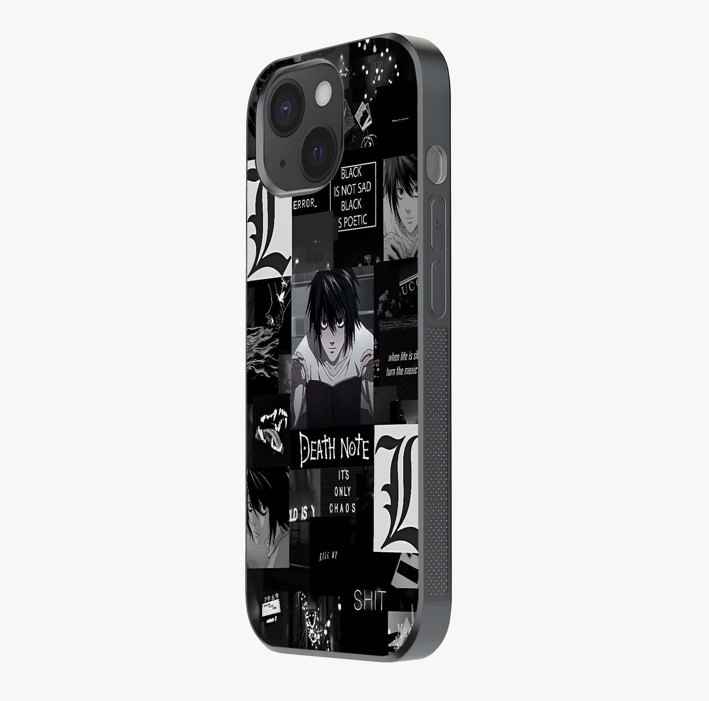 Midnight Chaos Mind Glass Case photographed in natural light showing reflective finish and design depth.