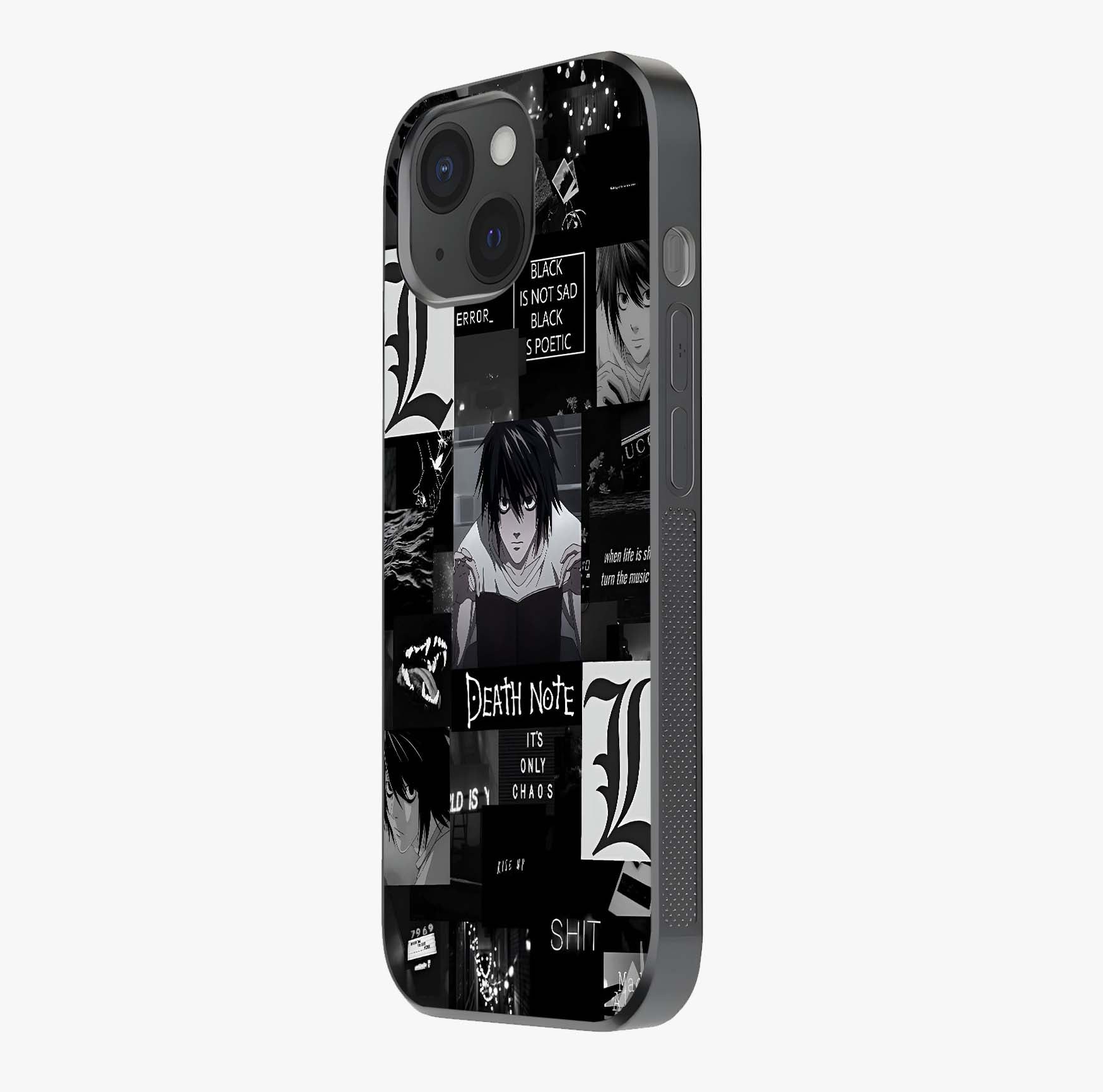 Midnight Chaos Mind Glass Case photographed in natural light showing reflective finish and design depth.