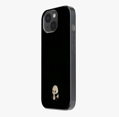 Midnight Panda Love Glass Case photographed in natural light showing reflective finish and design depth.