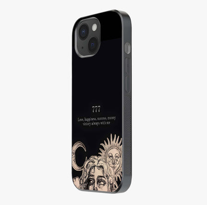 Mystic Victory Aura Glass Case photographed in natural light showing reflective finish and design depth.